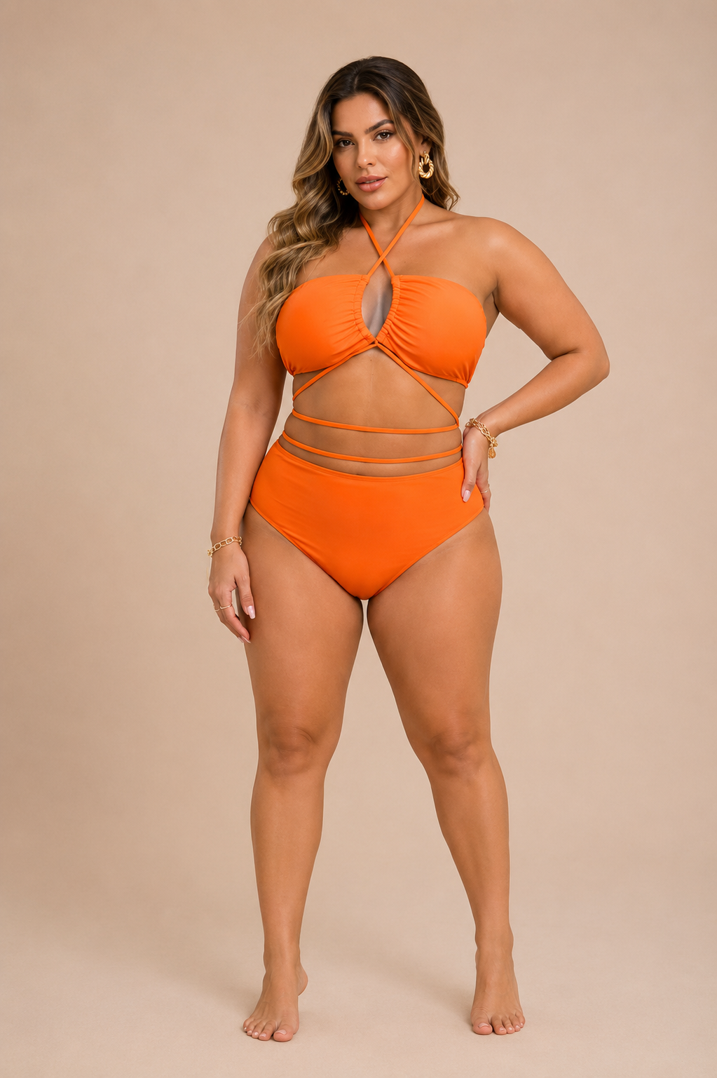 Plus Size Solid Color Split Ladies Bikini Set