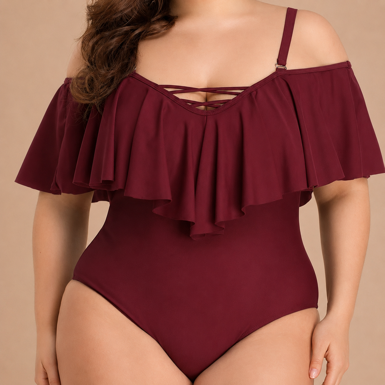 Ruffled plus size slimming body suit