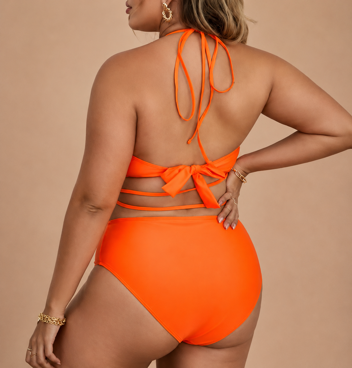 Plus Size Solid Color Split Ladies Bikini Set