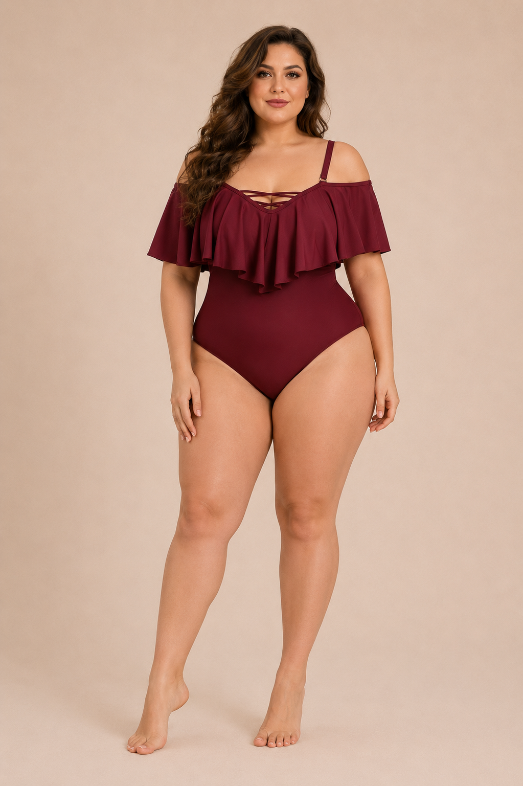 Ruffled plus size slimming body suit